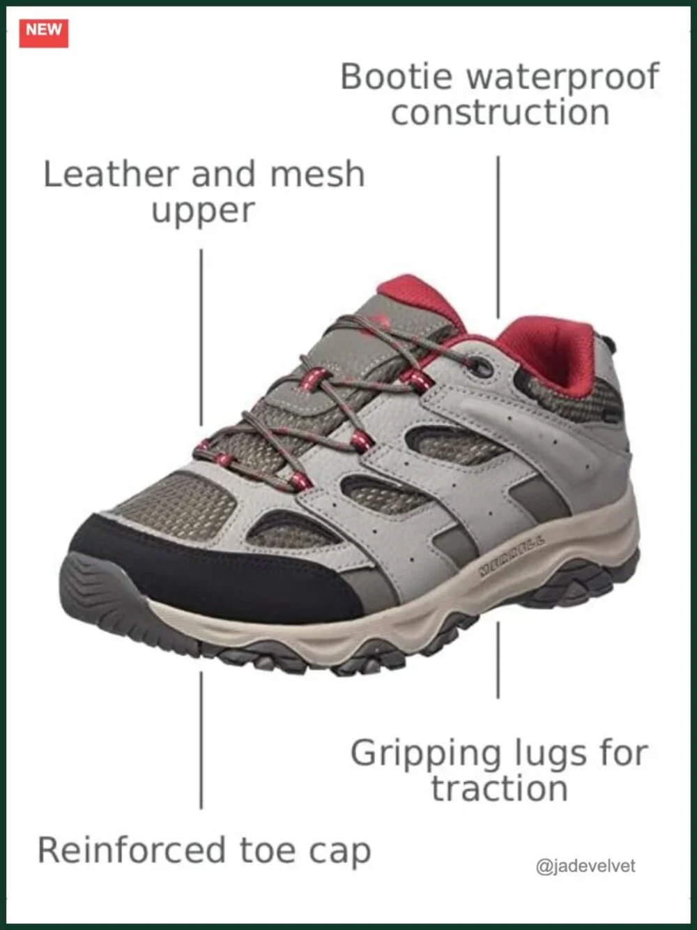 Boys' Hiking Shoes - Leather & Mesh Upper, Waterproof, Lace-Up